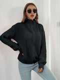 Turtleneck Zip Up Long Sleeve Knit Top - Trendsi - Flyclothing LLC