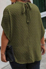 Plus Size Swiss Dot Tied Mock Neck Blouse - Trendsi - Flyclothing LLC
