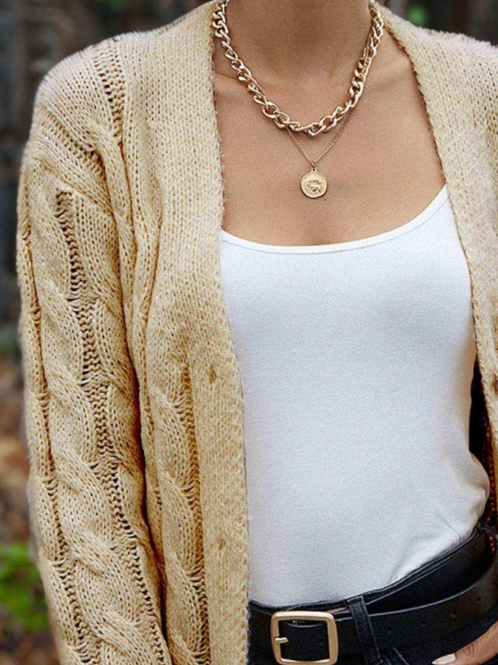 Cable-Knit Button Down Cardigan - Trendsi - Flyclothing LLC