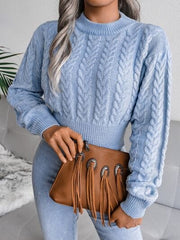 Cable-Knit Round Neck Sweater - Trendsi