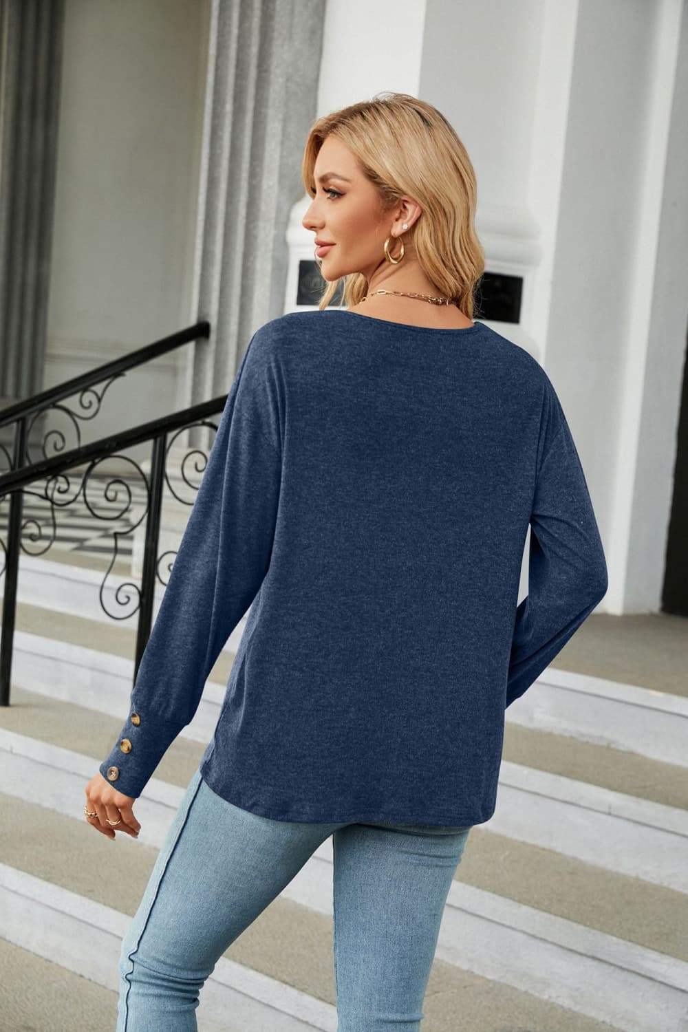 V-Neck Long Sleeve T-Shirt - Trendsi - Flyclothing LLC