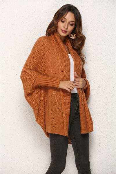 Open Front Batwing Sleeve Cardigan - Trendsi - Flyclothing LLC