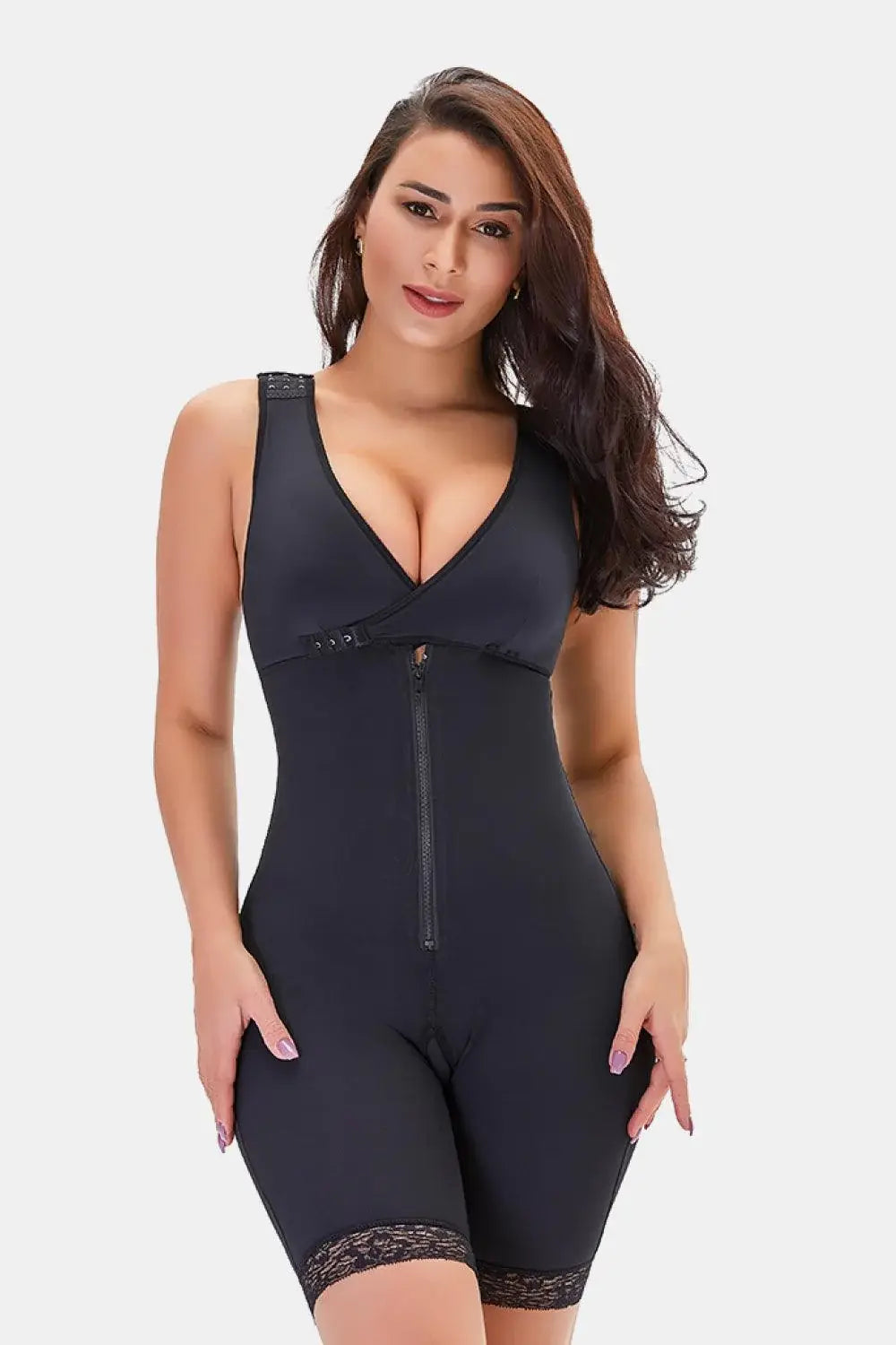Full Size Lace Trim Shapewear with Zipper - Trendsi - Flyclothing LLC