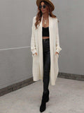 Waffle Knit Open Front Duster Cardigan With Pockets - Trendsi - Flyclothing LLC
