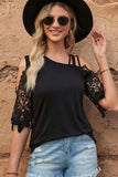 Spliced Lace Asymmetrical Neck Blouse - Trendsi - Flyclothing LLC