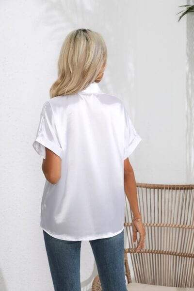 Collared Neck Short Sleeve Shirt - Trendsi - Flyclothing LLC