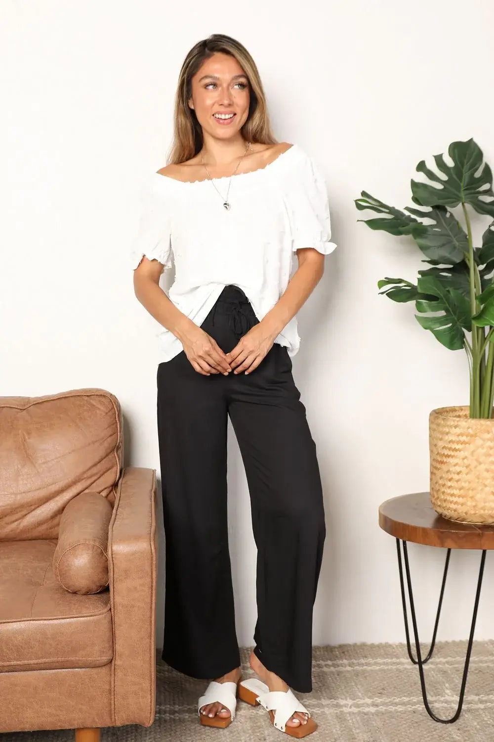 Double Take Swiss Dot Puff Sleeve Square Neck Blouse - Trendsi - Flyclothing LLC