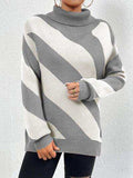 Striped Turtleneck Dropped Shoulder Sweater - Trendsi - Flyclothing LLC