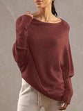 Full Size Boat Neck Batwing Sleeve Knit Top - Trendsi - Flyclothing LLC