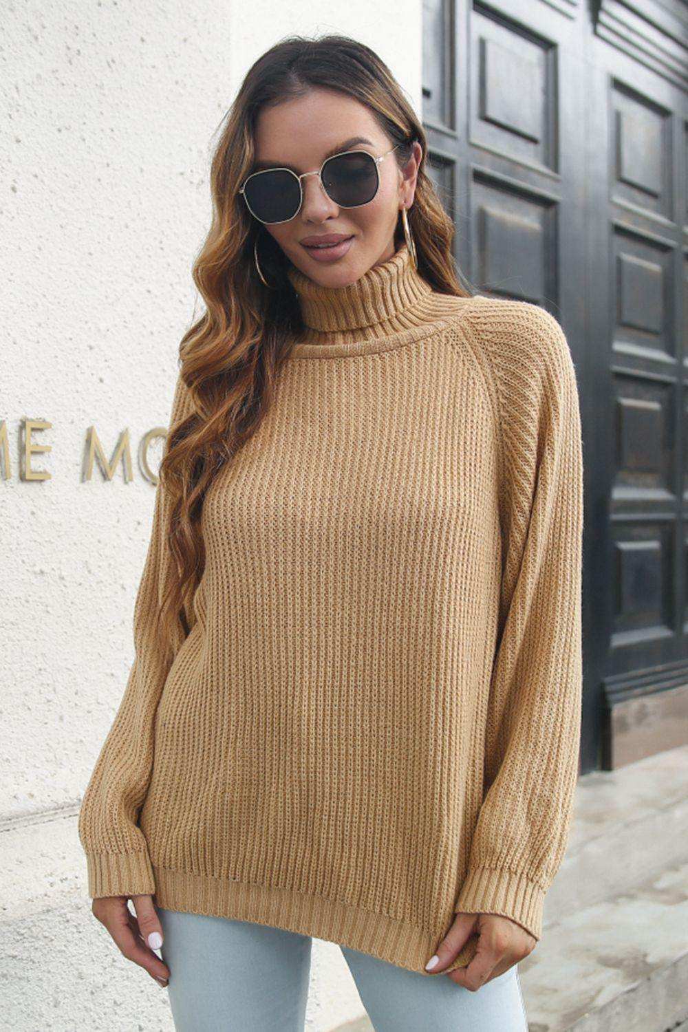 Turtleneck Rib-Knit Sweater - Trendsi - Flyclothing LLC