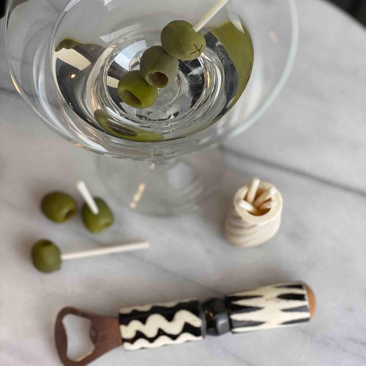 Hand-caved Cocktail Picks & Jar in Natural Bone - Jedando - Flyclothing LLC