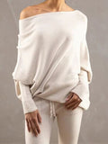 Full Size Boat Neck Batwing Sleeve Knit Top - Trendsi