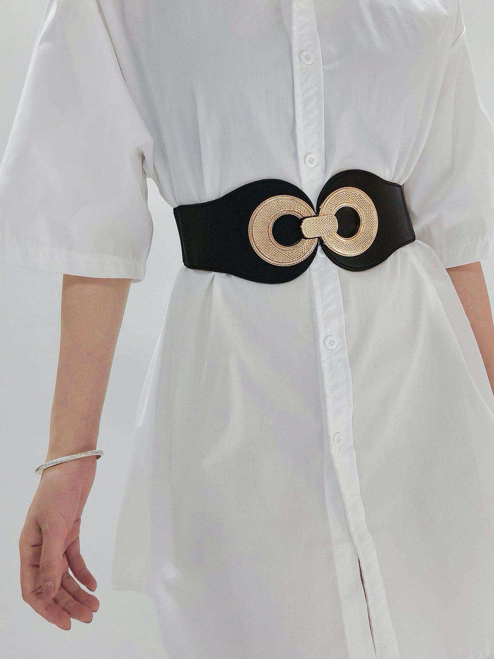 Alloy Buckle Elastic PU Belt - Trendsi - Flyclothing LLC