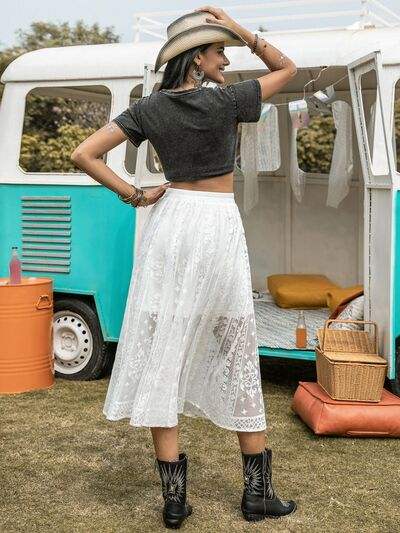 Embroidered Elastic Waist Skirt - Trendsi - Flyclothing LLC