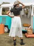 Embroidered Elastic Waist Skirt - Trendsi - Flyclothing LLC