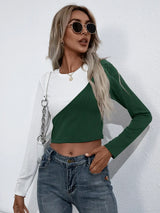 Croopped Contrast Color Round Neck Short Sleeve Tee - Trendsi - Flyclothing LLC