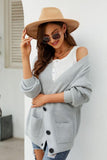 Waffle-Knit Dropped Shoulder Cardigan - Flyclothing LLC
