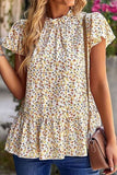 Ditsy Floral Peplum Short Sleeve Blouse - Trendsi