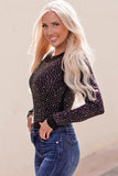Rhinestone Round Neck Long Sleeve Bodysuit - Trendsi