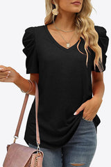 V-Neck Puff Sleeve Tee - Flyclothing LLC