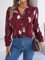 Button Up Printed Collared Neck Shirt - Trendsi