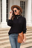 Cable-Knit Turtle Neck Long Sleeve Sweater - Trendsi - Flyclothing LLC