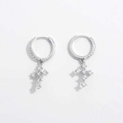 925 Sterling Silver Inlaid Zircon Cross Dangle Earrings - Trendsi - Flyclothing LLC