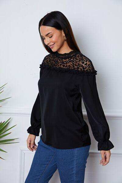 Leopard Frill Flounce Sleeve Blouse - Trendsi - Flyclothing LLC