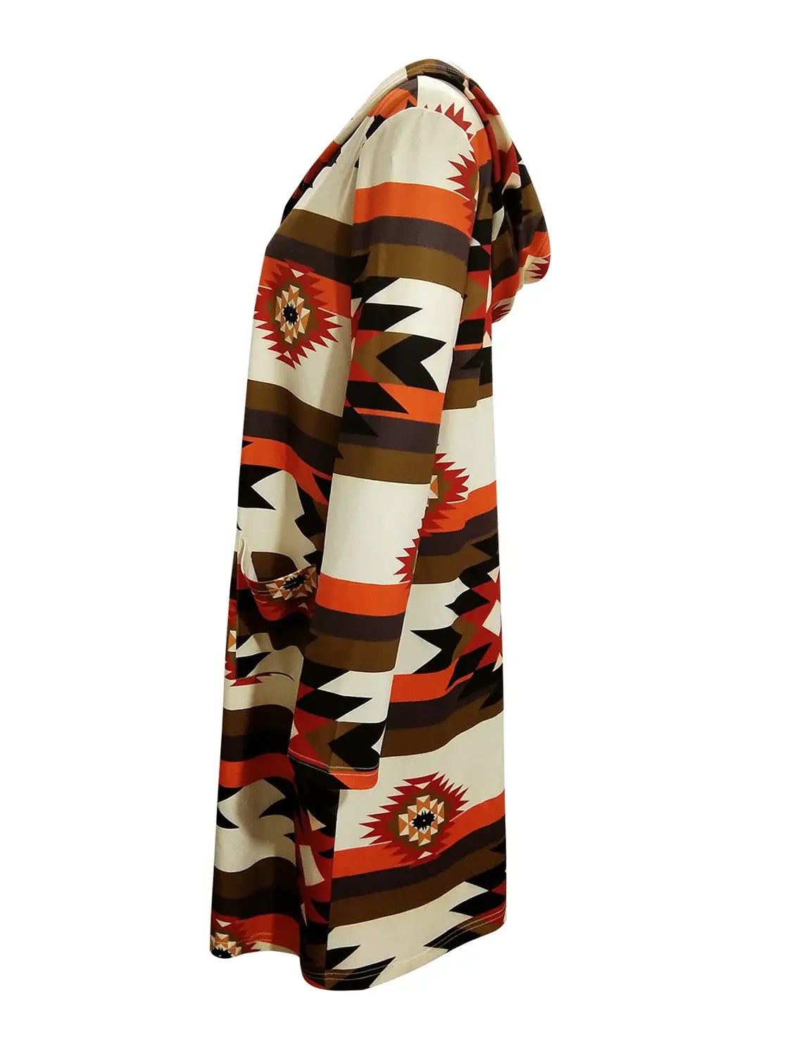 Geometric Hooded Cardigan with Pockets - Trendsi - Flyclothing LLC