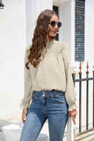 Smocked Mock Neck Swiss Dot Top - Trendsi
