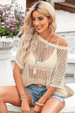 Openwork Round Neck Half Sleeve Knit Top - Trendsi - Flyclothing LLC