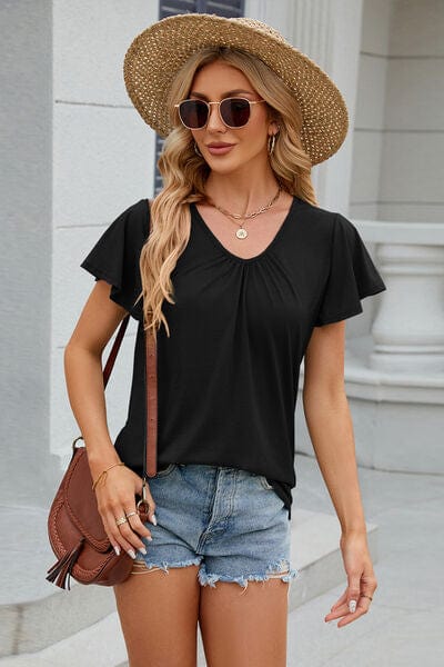 V-Neck Flutter Sleeve T-Shirt - Flyclothing LLC