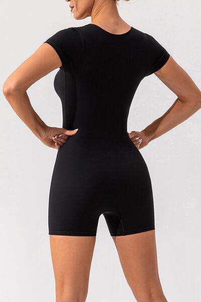 Square Neck Cap Sleeve Active Romper - Trendsi - Flyclothing LLC