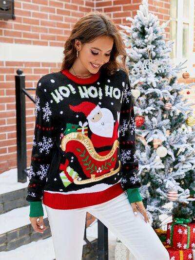 Santa Round Neck Long Sleeve Sweater - Trendsi - Flyclothing LLC