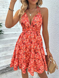 Floral Halter Neck Backless Dress - Trendsi