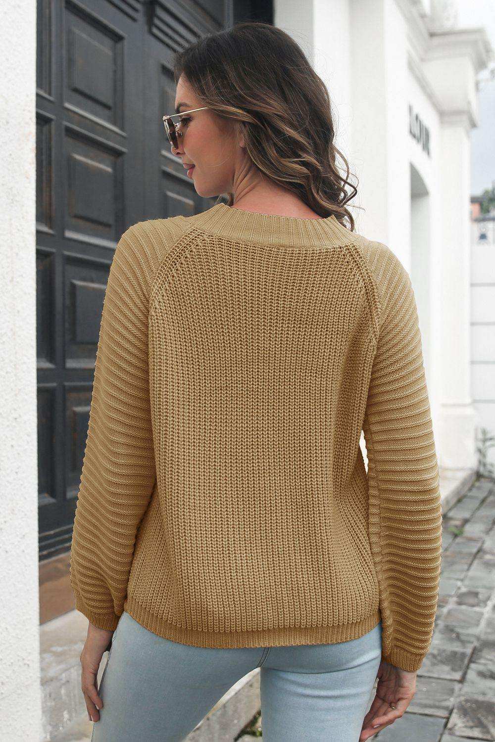Round Neck Rib-Knit Sweater - Trendsi - Flyclothing LLC