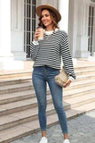 Striped Round Neck Dropped Shoulder Sweater - Trendsi - Flyclothing LLC
