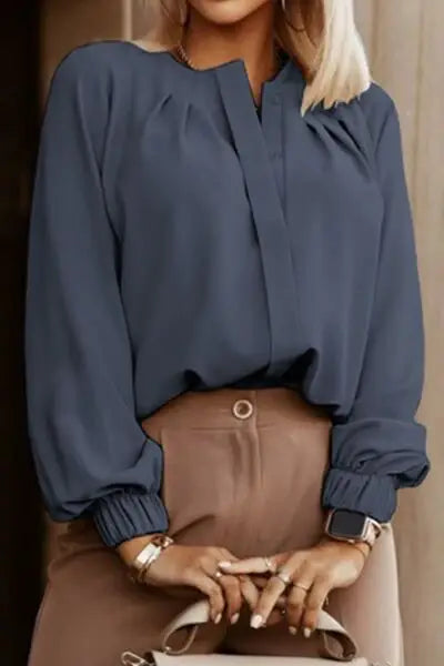 Button Up Round Neck Long Sleeve Shirt - Trendsi - Flyclothing LLC