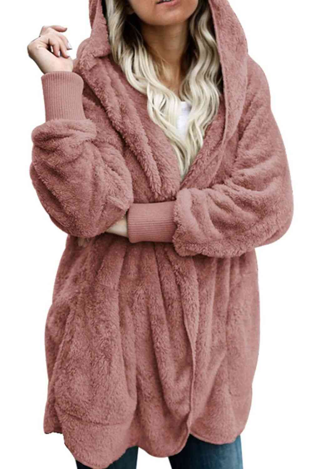 Teddy Hooded Jacket with Pockets - Trendsi - Flyclothing LLC