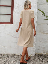 Round Neck Short Sleeve Dress with Pockets - Trendsi - Flyclothing LLC