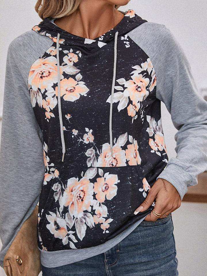 Printed Raglan Sleeve Hoodie - Trendsi - Flyclothing LLC