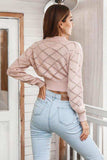 Openwork Plaid Round Neck Cropped Sweater - Trendsi - Flyclothing LLC