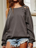 Distressed Round Neck Long Sleeve T-Shirt - Trendsi