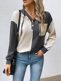 Contrast Color Button-Up Raglan Sleeve Hoodie - Trendsi
