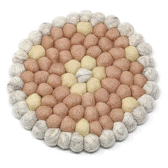 Hand Crafted Felt Ball Coasters from Nepal: 4-pack, Flower Pinks - Global Groove (T) - Global Groove