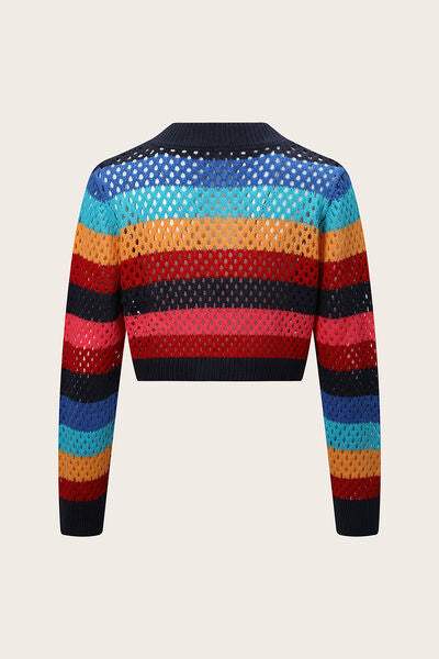 Openwork Color Block Tied Cardigan - Trendsi - Flyclothing LLC