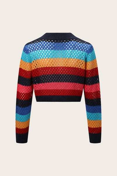 Openwork Color Block Tied Cardigan - Trendsi - Flyclothing LLC