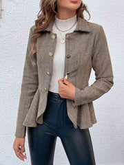 Ruffle Hem Collared Blazer - Trendsi