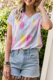 High-Low V-Neck Short Sleeve Blouse - Trendsi - Flyclothing LLC