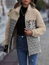 Leopard Color Block Zip-Up Jacket - Trendsi - Flyclothing LLC